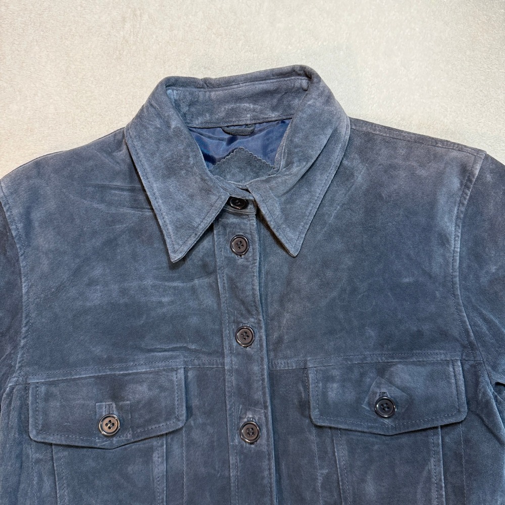 Jessi Lee Womens Small Navy Blue Genuine Leather Suede Button Up Shirt Jacket - Picture 3 of 8